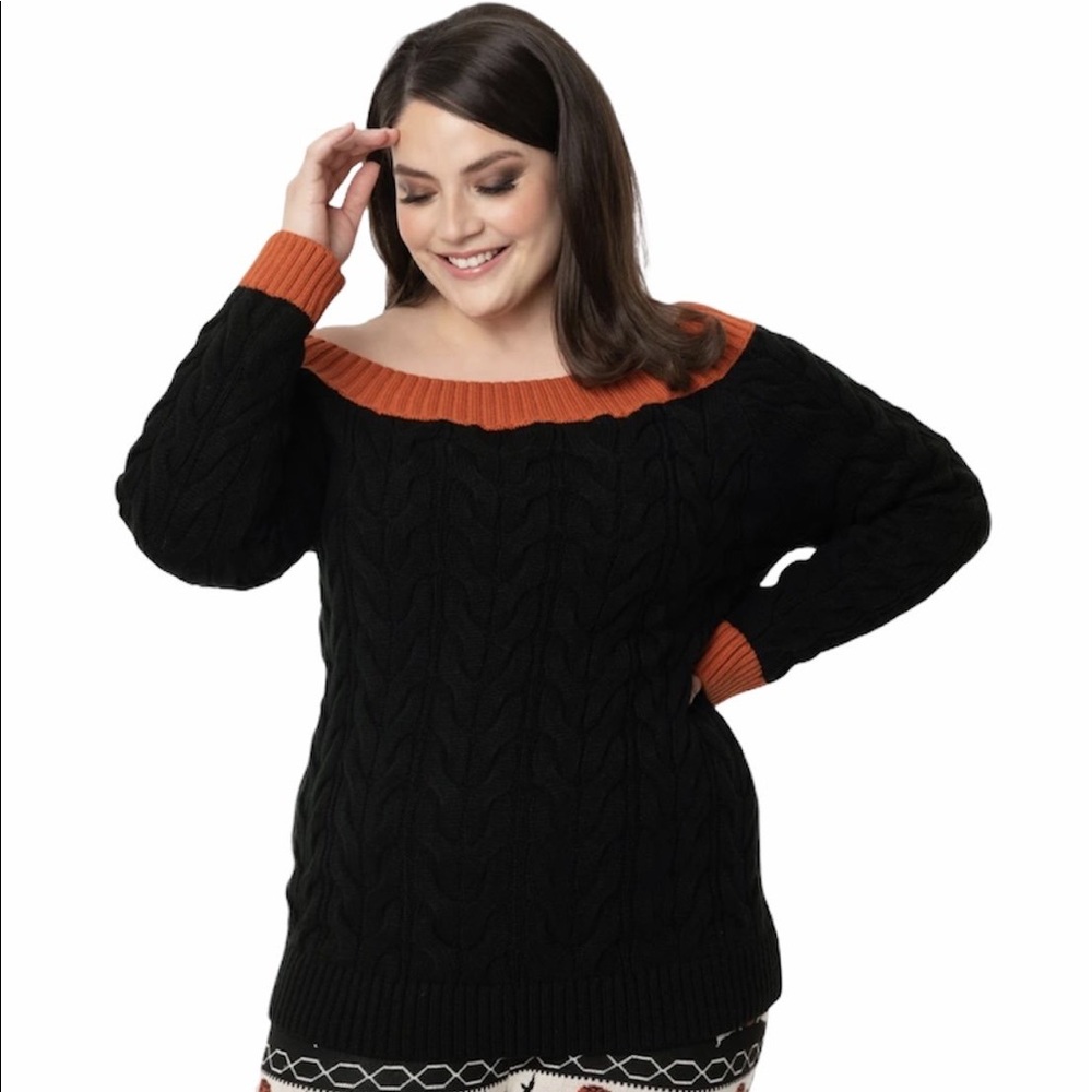 *NEW* Black & Burnt Orange Off Shoulder Allen Sweater